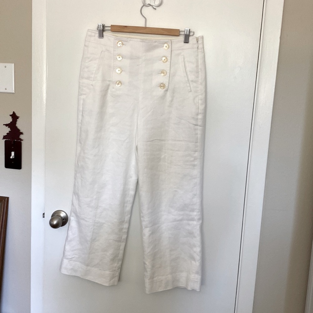 NWT J. Crew linen wideleg high rise crop sailor pant white size 10